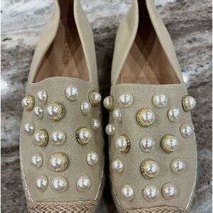 Tan Espadrille with pearls